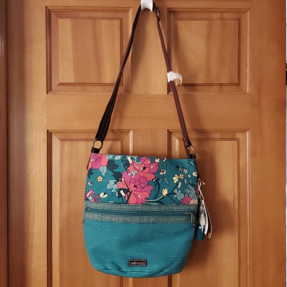 Sakroots Teal and Pink Floral Crossbody Bag - Picture 3 of 14
